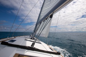 Sailing onboard the Jeanneau 469 to No Name Harbor in Miami, FL.