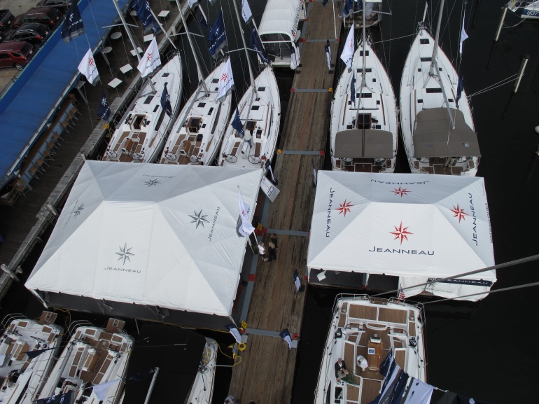 A great areal shot of last year's Jeanneau display featuring 9 boats. This year we're shooting for 12 boats!