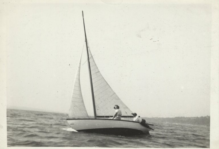 My dad and my Aunt Ruth sailing on Canandaigua Lake aboard the Lorna Doone about 1938. Dad loved to sail and always tried to get all that he could out of the boat and the conditions. I love this picture with his leg draped over the side in an effort to keep the boat sailing flat.